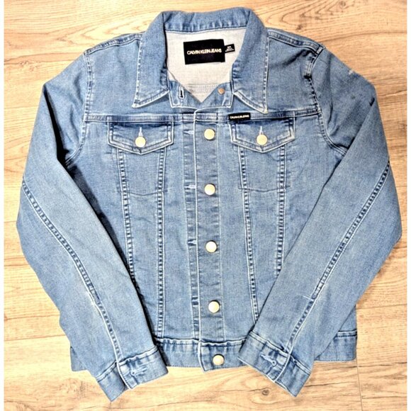 Calvin Klein Jeans Denim Jacket Women’s Size M Light Wash Stretch Classic Fit - Picture 1 of 8